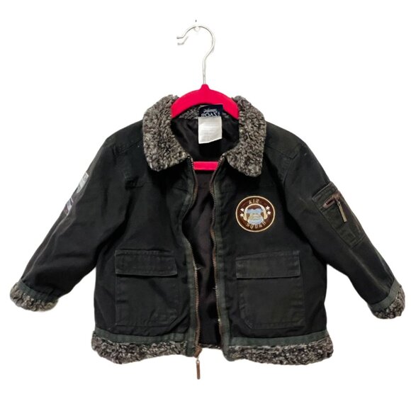 BOYZ by Nannette Kids Full Zip Pilot Jacket Faux Sherpa Collar Patch Sweater 24M - Picture 4 of 11